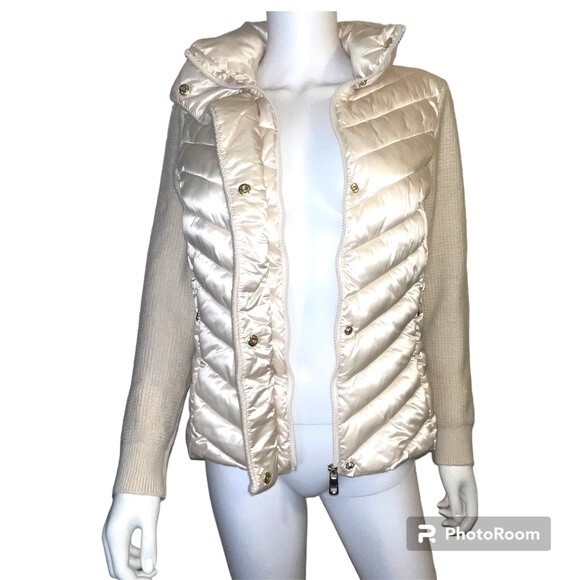 Calvin Klein Women's Sweater Trim Puffer Jacket Champaign Size M - Picture 4 of 12